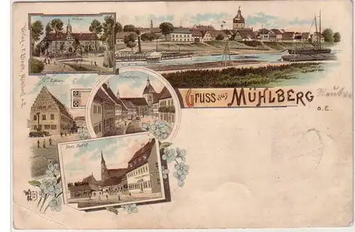 58794 Ak Lithographie Gruss aus Mühlberg an der Elbe 1896