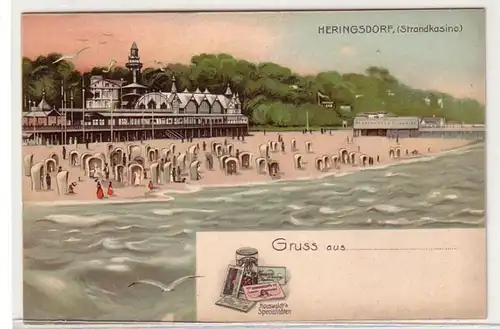 58781 Publicité Ak Salutation de Heringsdorf Strand Casino vers 1900