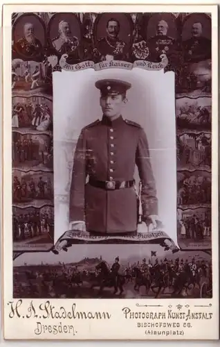 58764 Kabinett Foto Soldat mit Seitengewehr Dresden um 1910