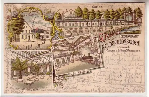 58757 Ak Lithographie Gruß vom Restaurant Feldschlösschen Chemnitz 1898