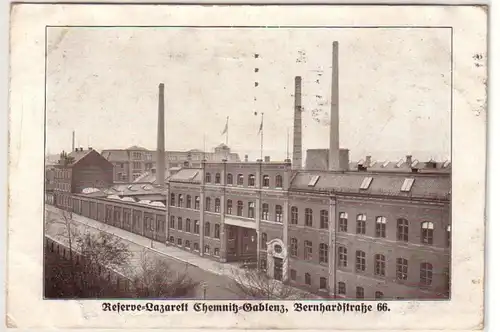 58755 Feldpost Ak Reserve Lazarett Chemnitz Gablenz Bernhardstrasse 66, 1917