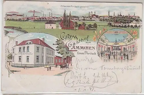 58742 Ak Lithographie Gruß vom Gasthof zum Lämmchen Gross Poritsch 1902