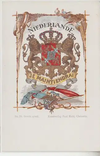 58663 Armoiries Ak Lithographie Royaume des Pays-Bas vers 1900
