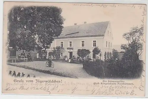 58631 Ak Gruß vom Jägerwäldchen! Ort Schwarzpfütz Nordböhmen 1902