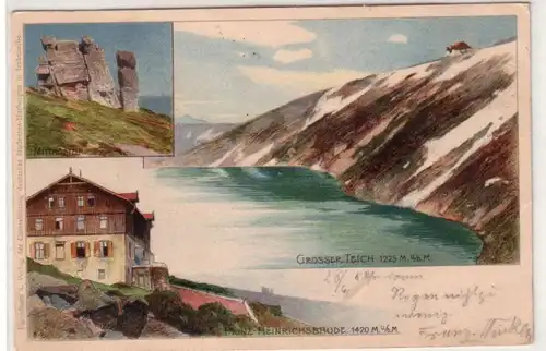 58628 Ak Lithographie Mittagstein, großer Teich, Prinz Heinrichsbaude 1900