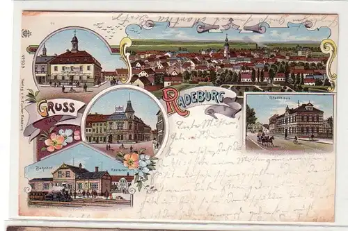 58551 Ak Lithographie Gruß aus Radeburg Bahnhof usw. 1909