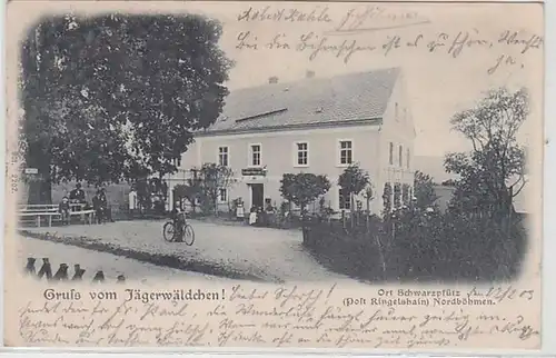 58518 Ak Gruß vom Jägerwäldchen! Ort Schwarzpfütz Nordböhmen 1903