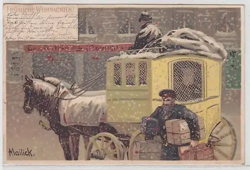 58512 Fröhliche Weihnachten Ak Postkutscher bringt Pakete 1902