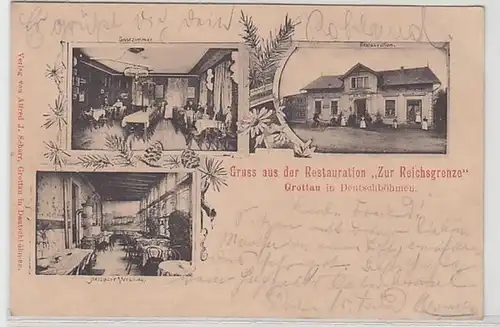 58506 Ak Gruß aus Grottau in Deutschböhmen Restauration "Zur Reichsgrenze" 1900