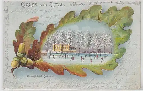 58501 Ak Lithographie Gruß aus Zittau Weinaupark mit Restaurant 1900