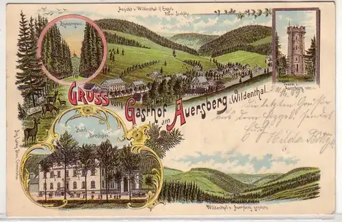 58475 Ak Lithographie Gruß vom Gasthof am Auersberg in Wildenthal 1899