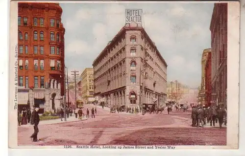 58446 Ak Seattle Hotel Looking up James Street and Yesler Way vers 1910