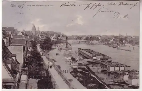 58438 Ak Ulm sur le Danube depuis la hauteur de Wilhelm 1907