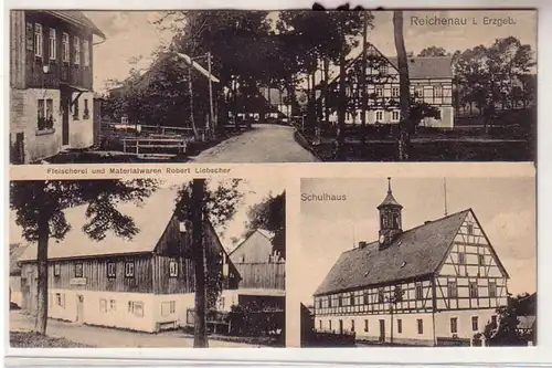58407 Mehrbild Ak Reichenau im Erzgebirge Fleischerei, Schulhaus usw. 1925