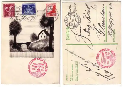 58384 Karte Luftschiff Graf Zeppelin Fahrt zur Leipziger Messe 1936