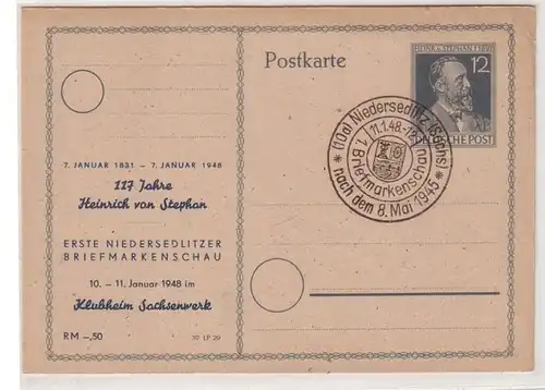 58261 Ganzsachen Karte Niedersedlitz 1. Briefmarkenschau 1948