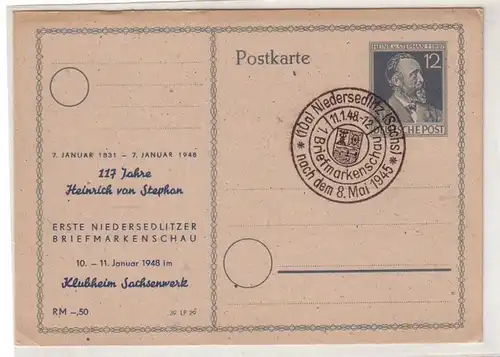 58260 Ganzsachen Karte Niedersedlitz 1. Briefmarkenschau 1948