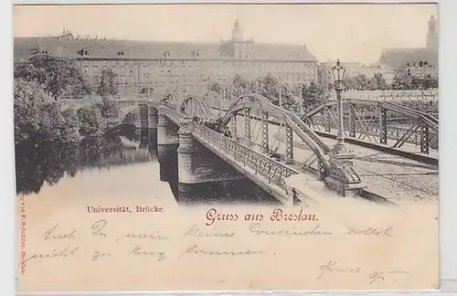 58200 Ak Salutation de Wroclaw en Silésie Université et pont 1898