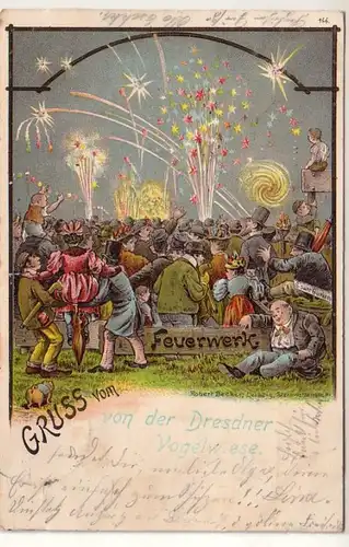 58184 Künstler Ak Gruss von der Dresdner Vogelwiese Feuwerwerk 1899