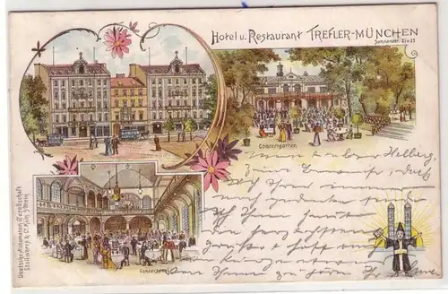 58159 Ak Lithographie Hôtel et Restaurant Trefler Munich 1898