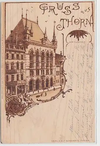 58122 Ak Carte postale d'imitation de bois de Thorn Artushof 1898