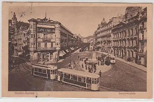 58104 Ak Baden-Baden Leopoldsplatz mit Strassenbahn 1920