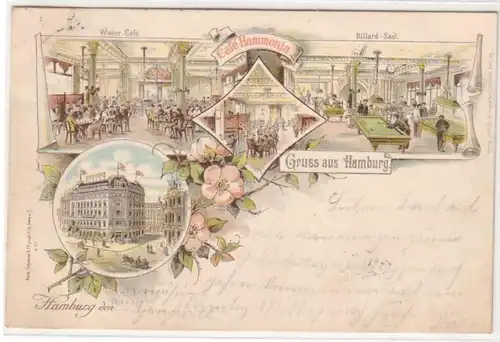 58064 Ak Lithographie Salutation de Hamburg Café Hammonia 1896