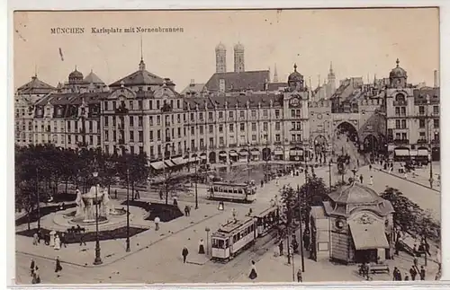 58026 Ak München Karlsplatz mit Nornenbrunnen 1916