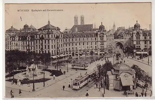 58026 Ak Munich Karlsplatz avec fontaine de Norn 1916