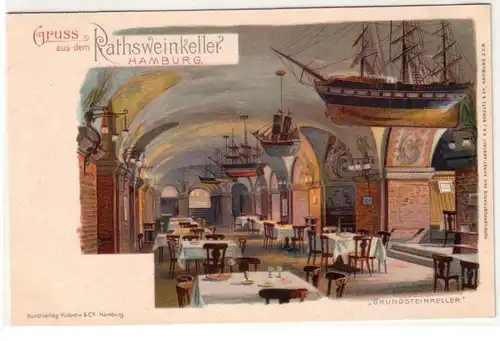 57960 Ak Lithographie Gruß aus dem Rathsweinkeller Hamburg um 1900