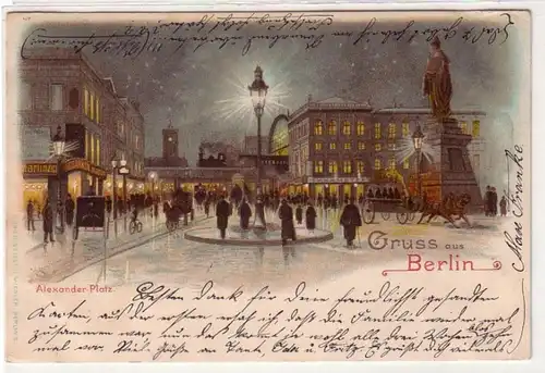 57955 Ak Gruss aus Berlin Alexanderplatz mit Beleuchtung 1899