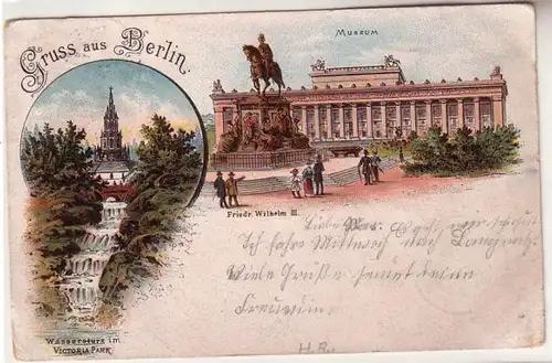 57951 Ak Lithografie Gruss aus Berlin Museum, Denkmal, Victoria Park 1902