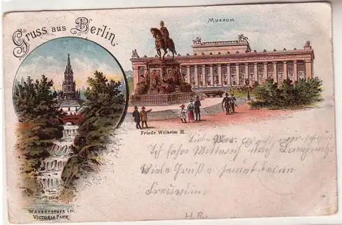 57951 Ak Lithographie Gruss de Berlin Museum, Monument, Victoria Park 1902