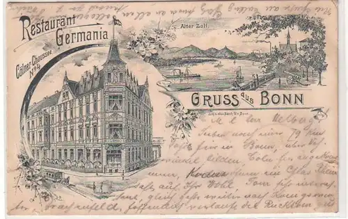 57942 Ak Gruß aus Bonn Restaurant Germania Kölner Chaussee 4, 1907