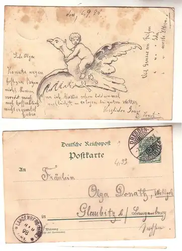 57747 privé dessiné carte postale enfant sur un oiseau 1898