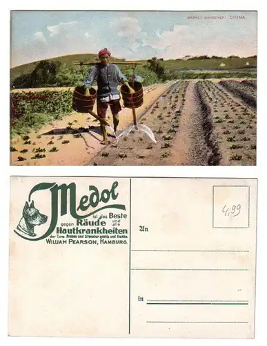 57746 Medol Reklame Ak China Market Gardener Gärtner beim Gießen um 1910