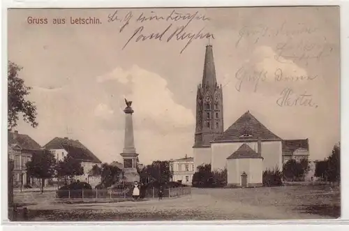 57637 Ak salutation de Letchin ouctrice Monument et Église 1908