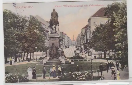 57621 Ak Karlsruhe Kaiser Wilhelm-Denkmal avec Kaiserstrasse 1906