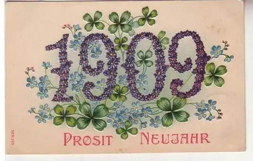 57616 Prosit Nouvel An Plage Ak Année 1909 en fleurs