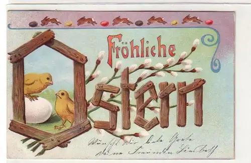 57614 Fröhliche Ostern Ak Küken, Hasen und Eier 1908