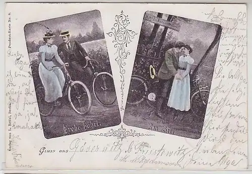 57608 Ak Pendant-Karte 8 Fahrradfahrer Gävernitz b. Priestewitz 1899