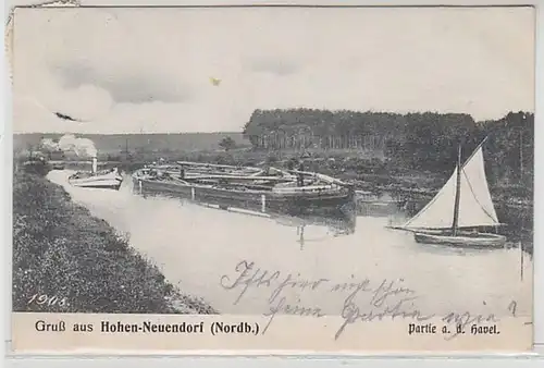 57605 Ak Salutation de Hohen-Neuendorf (Nordbahn) Partie an der Havel 1908