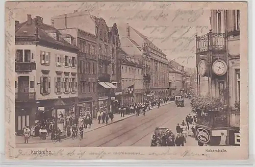 57582 Feldpost Ak Karlsruhe Kaiserstrasse avec trafic 1916