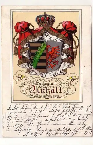 57500 Wappen Ak Herzogtum Anhalt Nr. 40 Verlag Paul Kohl, Chemnitz 1899