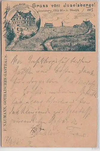 57480 Ak Gruss vom Inselsberg Hotel Gasthaus Gotha F. Naumann 1893
