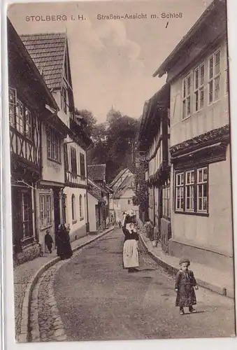 57442 Ak Stolberg im Harz Straßenansicht mit Schloß um 1910