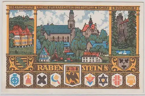 57440 Ak Rabenstein Krankenhaus, Schule, Kirche und Burgruine Heimatfest 1914