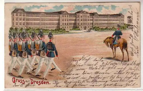 57420 Ak Lithographie Gruß aus Dresden Kaserne 1904