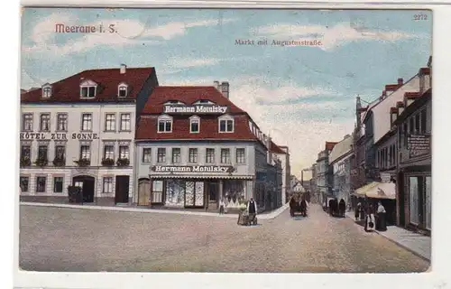 57417 Ak Meerane Hotel zur Sonne und Augustusstrasse 1917