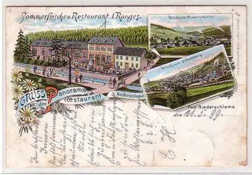 57374 Ak Lithographie Salutation du restaurant panoramique à Niederslema 1899